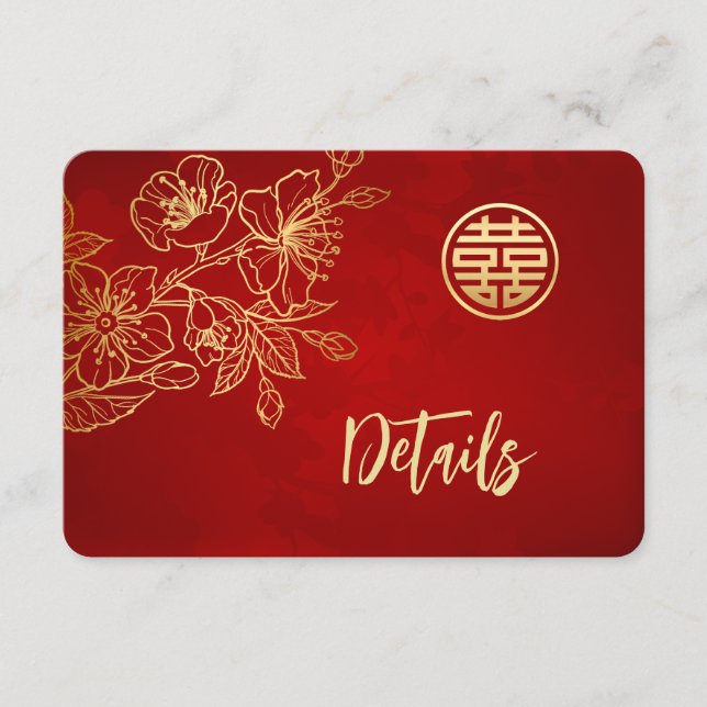 Cartão De Informações Detalhes do Casamento Chinês Dourado Vermelho Magn (Frente)