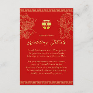 Cartão De Informações Detalhes do casamento chinês em ouro vermelho drag