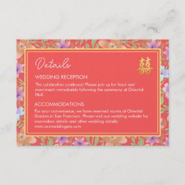 Cartão De Informações Detalhes do casamento chinês floral Peranakan verm