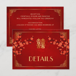 Cartão De Informações Detalhes do Casamento Chinês Red Blossom