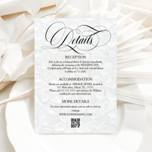Cartão De Informações Detalhes do Casamento Clássico Branco e Preto