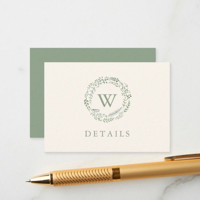 Cartão De Informações Detalhes do Casamento Clássico de Wreath Watercolo (Frente/Verso In Situ)
