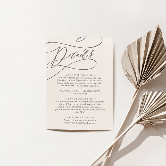 Cartão De Informações Detalhes do Casamento Clássico Elegante de Creme B (SOPHIA Beige Cream Elegant Classic Wedding Details Enclosure Card)