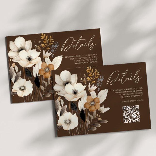 Cartão De Informações Detalhes do Casamento Código QR Floral Boho Wildfl (Criador carregado)