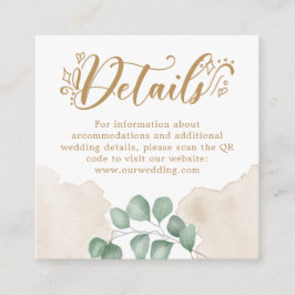 Cartão De Informações Detalhes do Casamento Código QR Folhagem Dourada