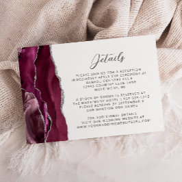 Cartão De Informações Detalhes do Casamento com Ágata Prata e Borgonha