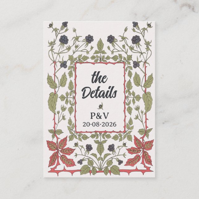 Cartão De Informações Detalhes do Casamento com Amoras Pretas de Outono  (Verso)