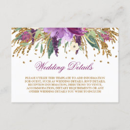 Cartão De Informações Detalhes do Casamento com Aquarela Amethyst Sparkl