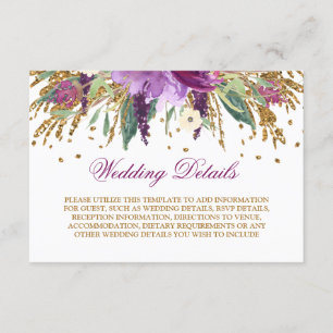Cartão De Informações Detalhes do Casamento com Aquarela Amethyst Sparkl