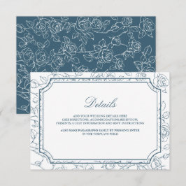 Cartão De Informações Detalhes do Casamento com Arte de Linha em Azul Em