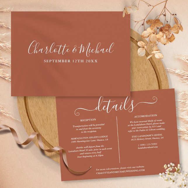 Cartão De Informações Detalhes do casamento com assinatura Terracotta In (Terracotta Signature Wedding Details Information Enclosure Card)