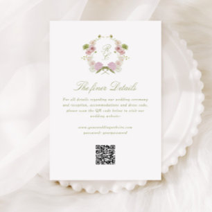 Cartão De Informações Detalhes do Casamento com Brasão Monograma Floral