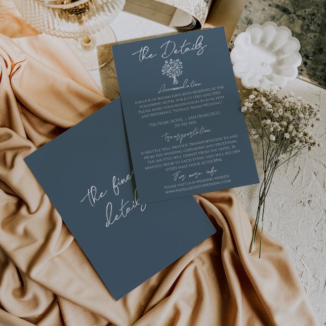 Cartão De Informações Detalhes do Casamento com Buquê Floral Azul Boho M (Criador carregado)