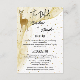 Cartão De Informações Detalhes do Casamento com Cervo Dourado Chic e Con
