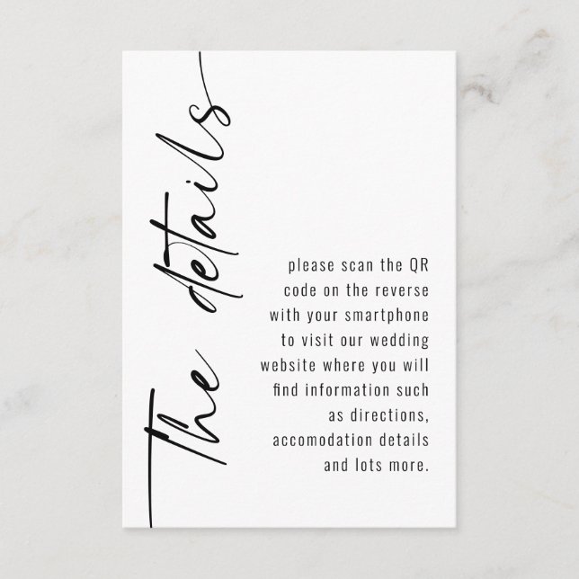 Cartão De Informações Detalhes do Casamento com Código QR de Caligrafia  (Frente)