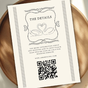 Cartão De Informações Detalhes do Casamento com Código QR de Cisnes Vint