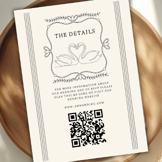 Cartão De Informações Detalhes do Casamento com Código QR de Cisnes Vint