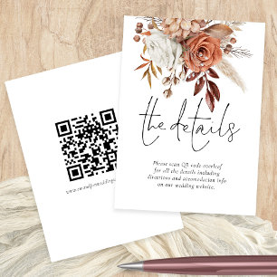 Cartão De Informações Detalhes do Casamento com Código QR de Florais de