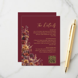 Cartão De Informações Detalhes do Casamento com Código QR de Flores Silv