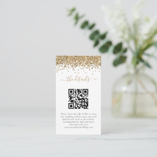 Cartão De Informações Detalhes do Casamento com Código QR Glitter Dourad