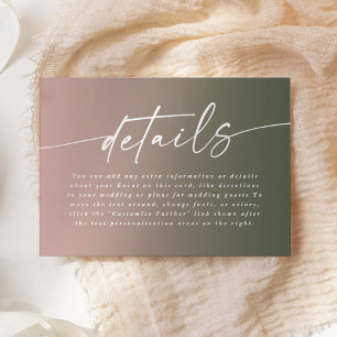 Cartão De Informações Detalhes do Casamento com Degradê Rosa Mínimo e Ca