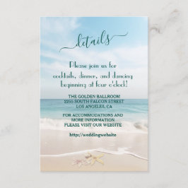 Cartão De Informações Detalhes do Casamento com Estrelas-do-Mar na Praia