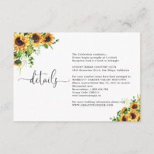 Cartão De Informações Detalhes do Casamento com Florais Amarelos - Cartã