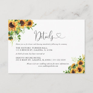 Cartão De Informações Detalhes do Casamento com Florais Amarelos - Cartã