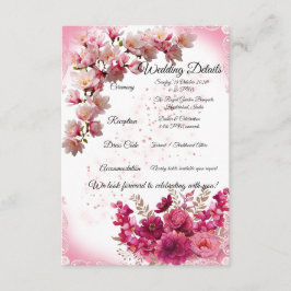 Cartão De Informações Detalhes do Casamento com Floral Rosa em Branco