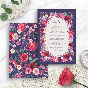 Cartão De Informações Detalhes do Casamento com Floral Vermelho