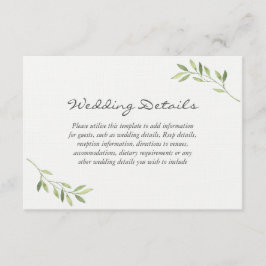 Cartão De Informações Detalhes do Casamento com Folha Verde em Aquarela