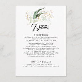 Cartão De Informações Detalhes do Casamento com Folhas de Ouro e Verde d