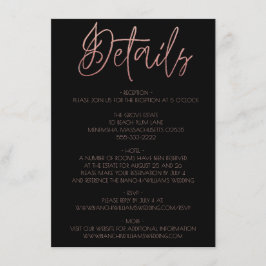 Cartão De Informações Detalhes do Casamento com Glitter Dourado preto e