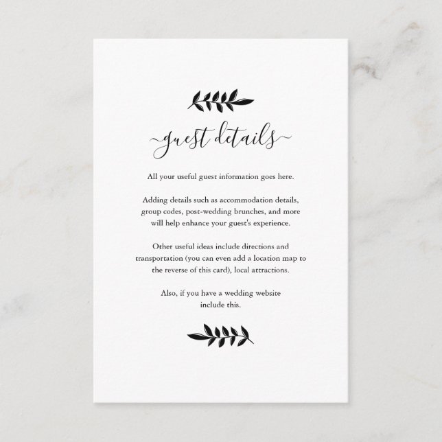 Cartão De Informações Detalhes do Casamento com Grinalda Floral Preta e  (Frente)