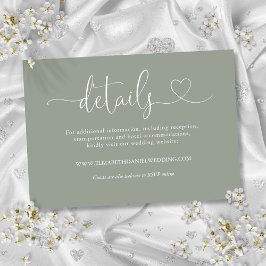 Cartão De Informações Detalhes do Casamento com Letra de Coração em Verd