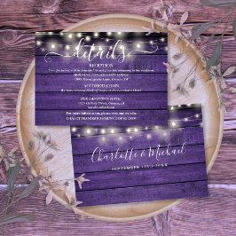 Cartão De Informações Detalhes do Casamento com Luzes de Corda em Madeir