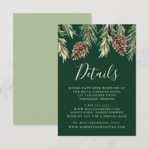 Cartão De Informações Detalhes do Casamento com Pinecone da Aquarela de 