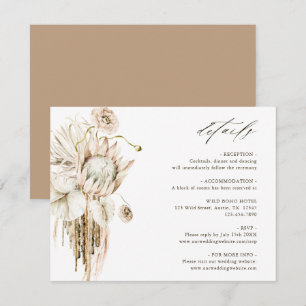 Cartão De Informações Detalhes do Casamento com Protea Boho Selvagem e G
