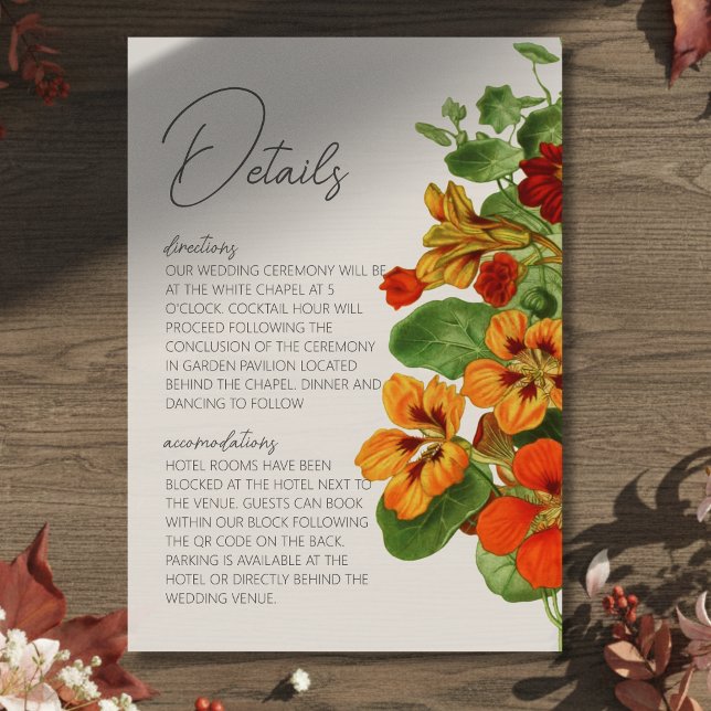 Cartão De Informações Detalhes do Casamento com QR Code Moderno Floral d (Invite guests to your big day with this Rustic Fall Floral Modern Wedding Enclosure Card!)