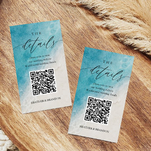 Cartão De Informações Detalhes do Casamento com QR Code na Praia 