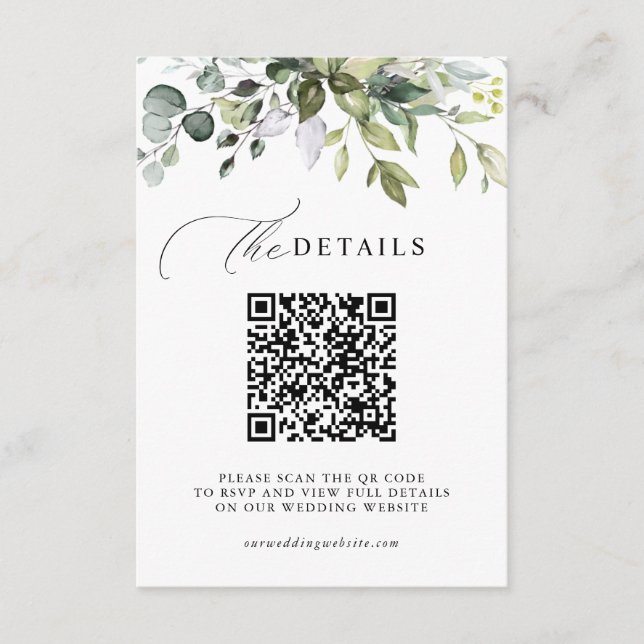 Cartão De Informações Detalhes do Casamento com QR Code para RSVP com Ve (Frente)