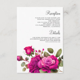 Cartão De Informações Detalhes do Casamento com Rosas Rosa Fúcsia