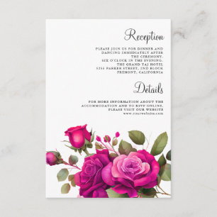 Cartão De Informações Detalhes do Casamento com Rosas Rosa Fúcsia