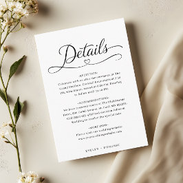 Cartão De Informações Detalhes do Casamento com Roteiro de Coração Minim