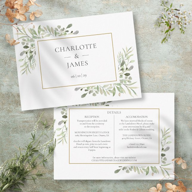 Cartão De Informações Detalhes do Casamento com Verde Aquarela (Watercolor Greenery Wedding Details Information Enclosure Card)