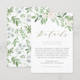 Cartão De Informações Detalhes do Casamento com Verdura e Flores Brancas