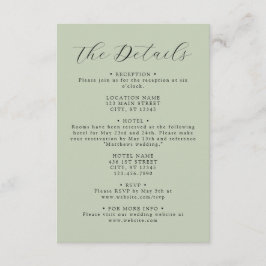 Cartão De Informações Detalhes do Casamento Coordenado em Verde Sage