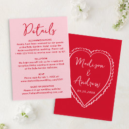 Cartão De Informações Detalhes do Casamento Cor-de-Rosa e Vermelho Capri