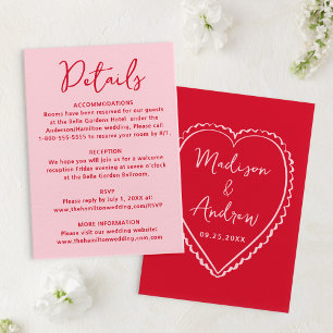Cartão De Informações Detalhes do Casamento Cor-de-Rosa e Vermelho Capri