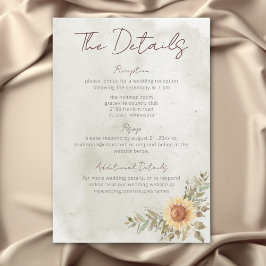 Cartão De Informações Detalhes do Casamento Coração de Boho com Girassói
